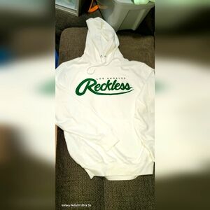 White Hoodie with Green Reckless Logo
